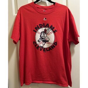 Majestic Mens MLB Cleveland Indians T-Shirt Size L Red Short Sleeve 100% Cotton